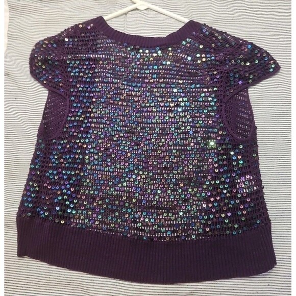 BCBGMAXAZRIA Women's 100% Silk Purple Knit Shrug With Blue Sequins Size M - Picture 6 of 7
